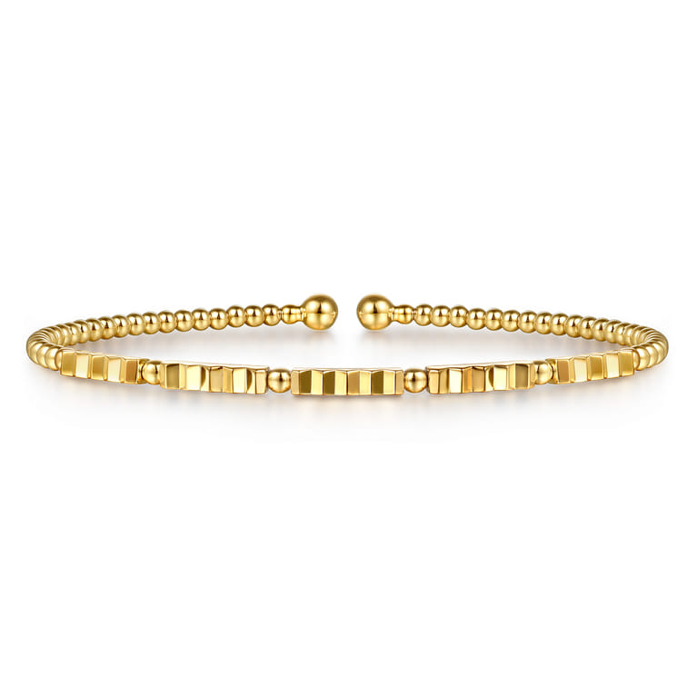 14K Yellow Gold Bujukan Beads and Diamond Cut Texture Split Bangle Bracelet - Shot 1