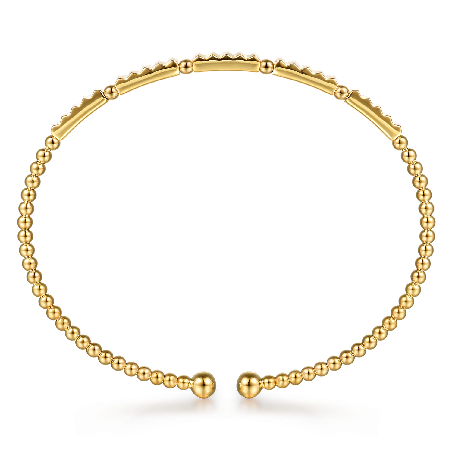 14K Yellow Gold Bujukan Beads and Diamond Cut Texture Split Bangle Bracelet - Shot 3