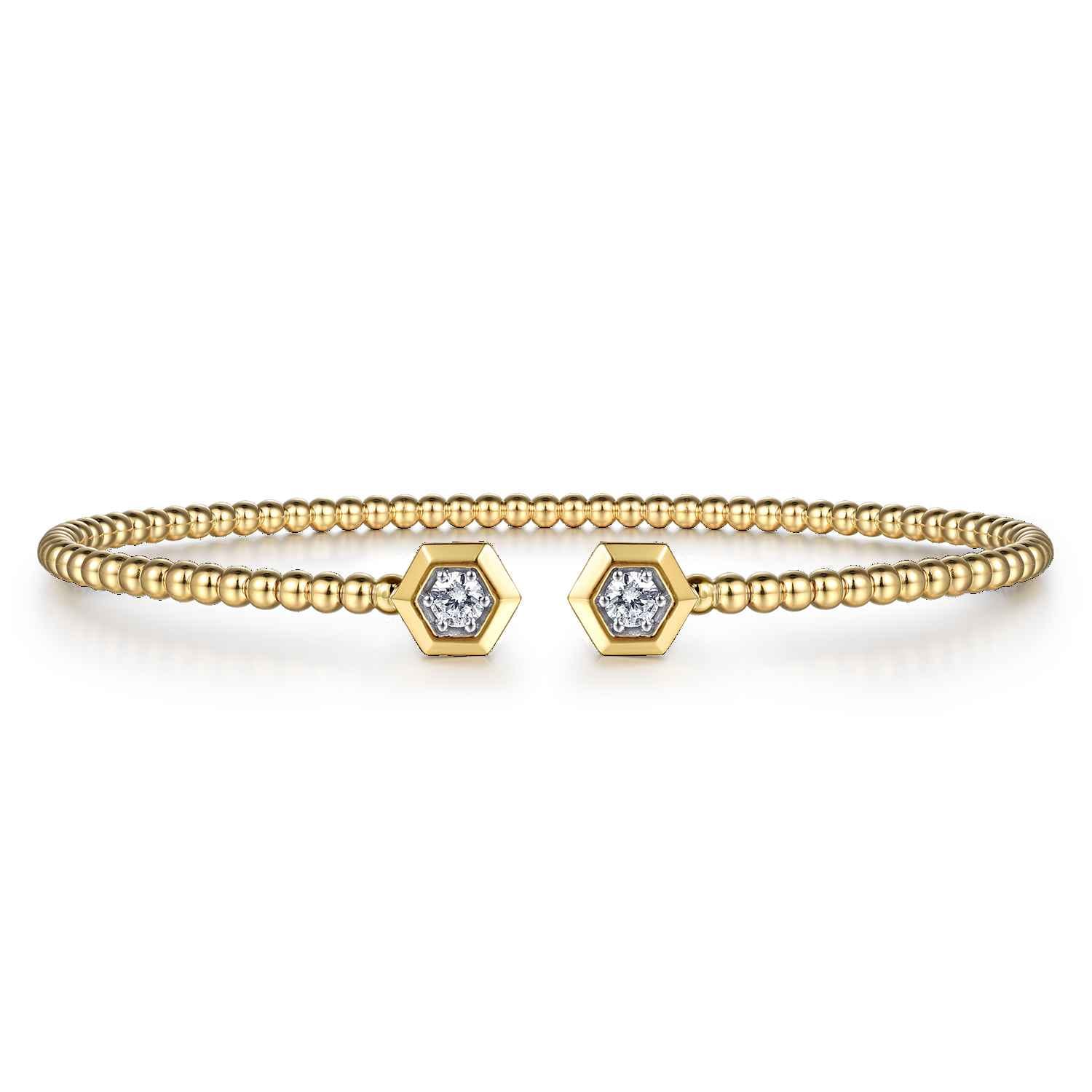 14K Yellow Gold Bujukan Beads and Diamond Split Bangle Bracelet - 0.22 ct - Shot 1