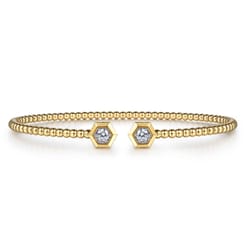 14K Yellow Gold Bujukan Beads and Diamond Split Bangle Bracelet