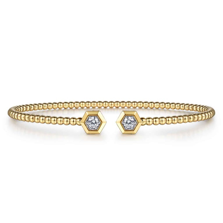 14K Yellow Gold Bujukan Beads and Diamond Split Bangle Bracelet - 0.22 ct - Shot 1