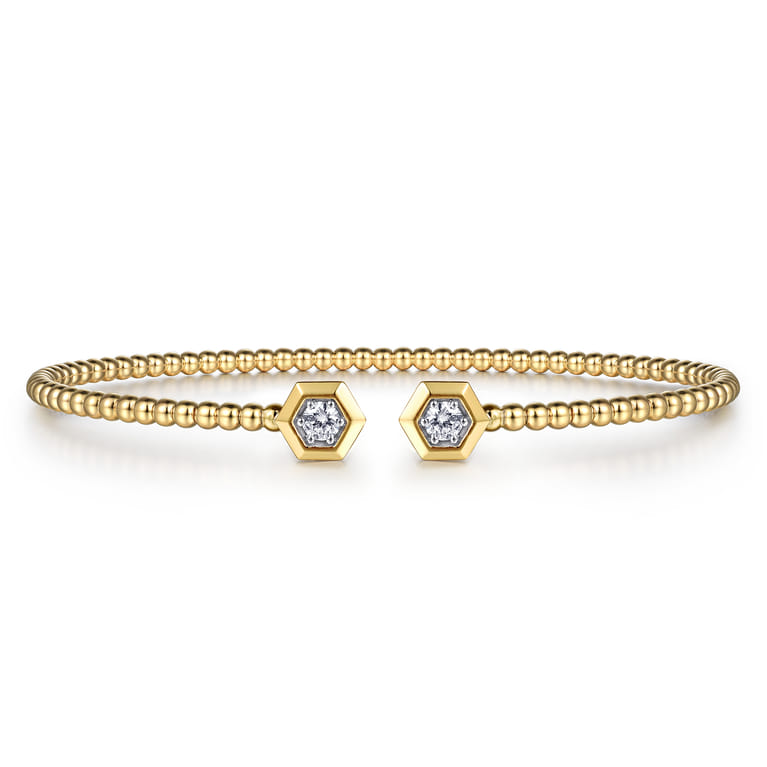 14K Yellow Gold Bujukan Beads and Diamond Split Bangle Bracelet - 0.22 ct - Shot 1