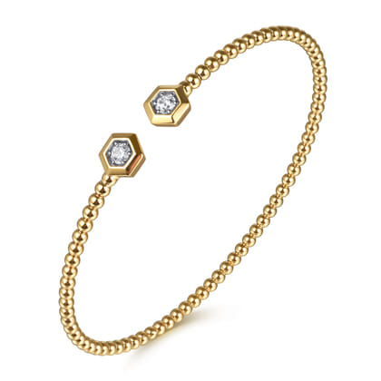 14K Yellow Gold Bujukan Beads and Diamond Split Bangle Bracelet