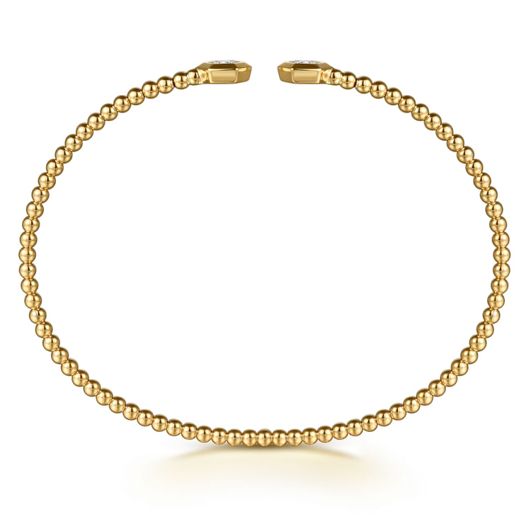 14K Yellow Gold Bujukan Beads and Diamond Split Bangle Bracelet