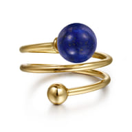 14K Yellow Gold Bujukan Beads and Lapis Bypass Ring