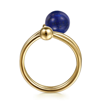14K Yellow Gold Bujukan Beads and Lapis Bypass Ring