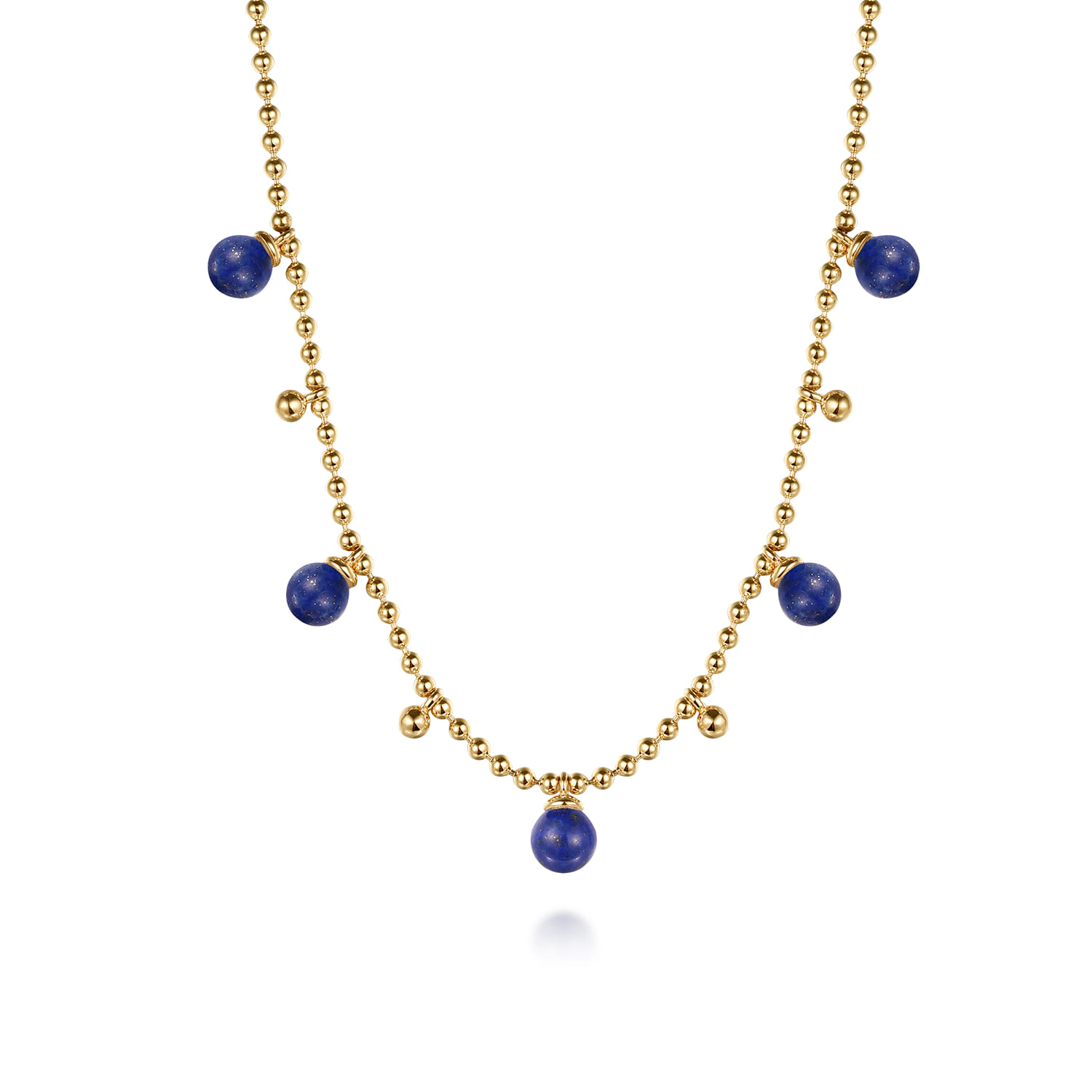 14K Yellow Gold Bujukan Beads and Lapis Droplet Necklace - Shot 1