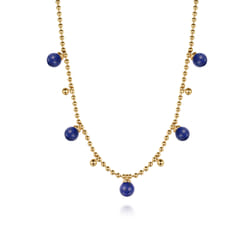 14K Yellow Gold Bujukan Beads and Lapis Droplet Necklace