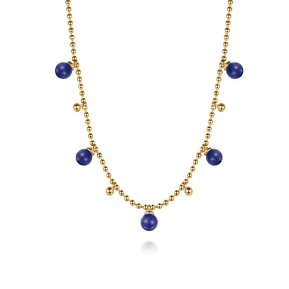 14K Yellow Gold Bujukan Beads and Lapis Droplet Necklace