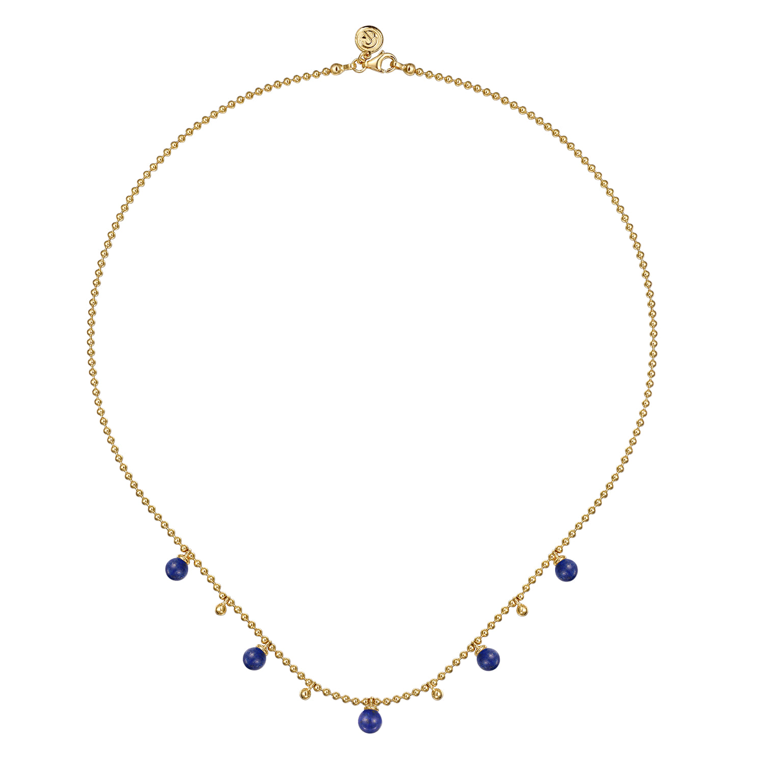 14K Yellow Gold Bujukan Beads and Lapis Droplet Necklace - Shot 2