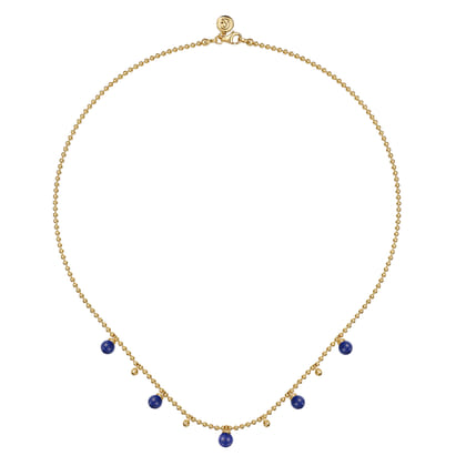 14K Yellow Gold Bujukan Beads and Lapis Droplet Necklace