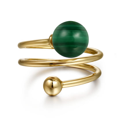 14K Yellow Gold Bujukan Beads and Malachite Bypass Ring