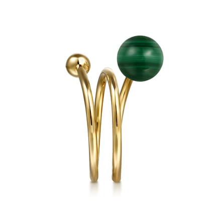 14K Yellow Gold Bujukan Beads and Malachite Bypass Ring