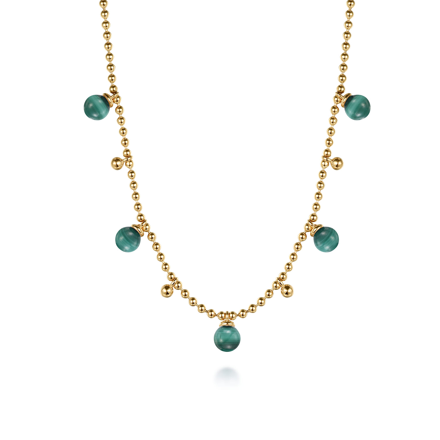 14K Yellow Gold Bujukan Beads and Malachite Droplet Necklace - Shot 1