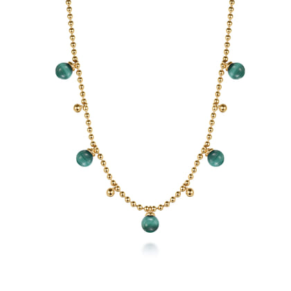 14K Yellow Gold Bujukan Beads and Malachite Droplet Necklace