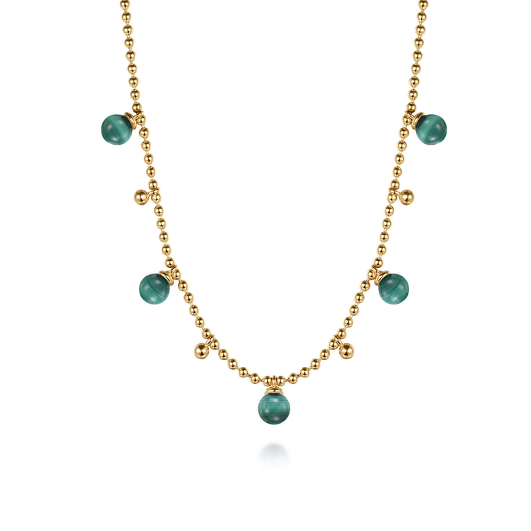 14K Yellow Gold Bujukan Beads and Malachite Droplet Necklace - Shot 1