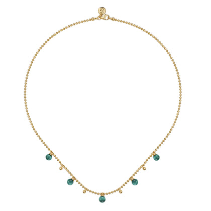 14K Yellow Gold Bujukan Beads and Malachite Droplet Necklace