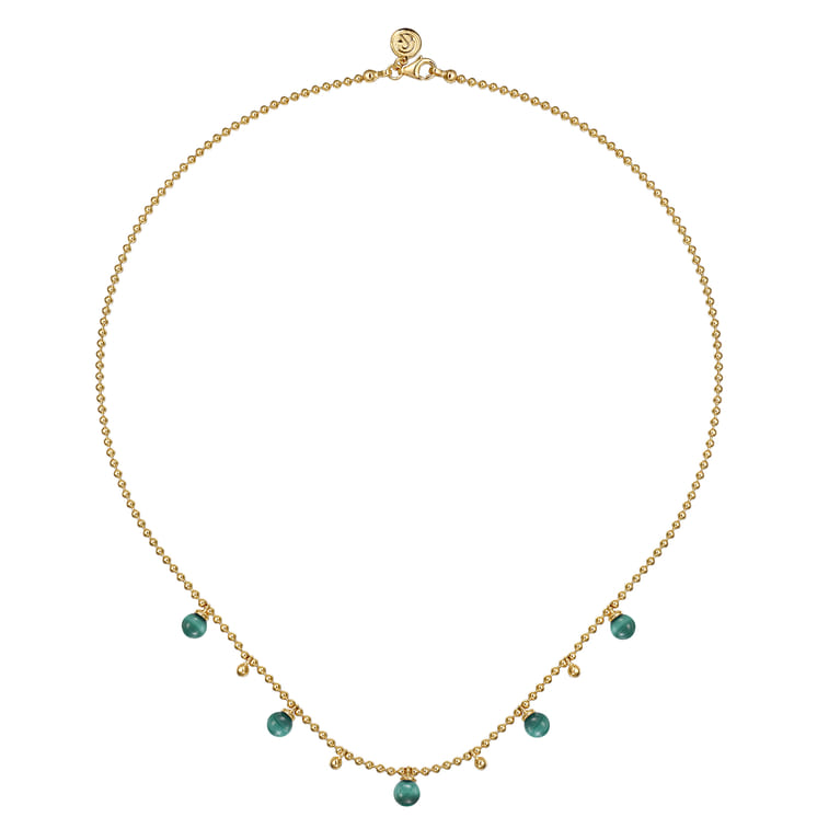 14K Yellow Gold Bujukan Beads and Malachite Droplet Necklace - Shot 2