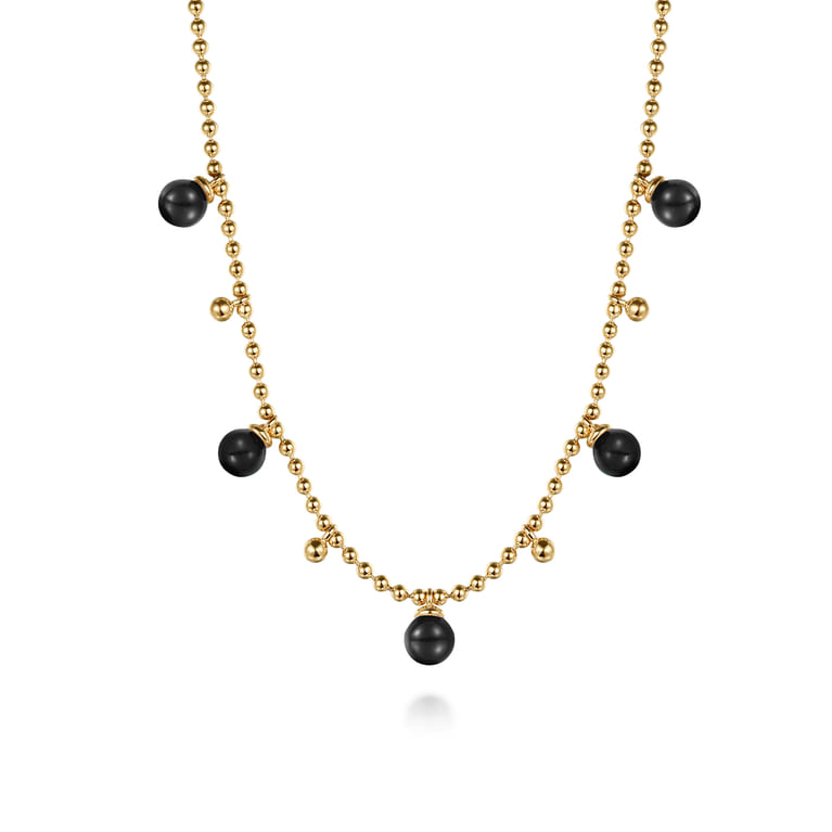 14K Yellow Gold Bujukan Beads and Onyx Droplet Necklace - Shot 1
