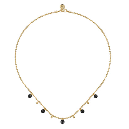 14K Yellow Gold Bujukan Beads and Onyx Droplet Necklace