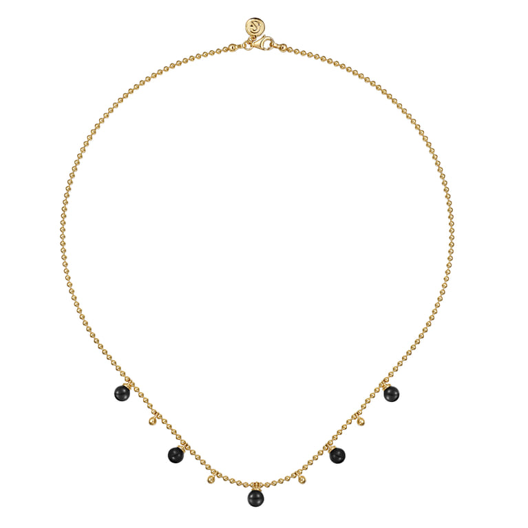 14K Yellow Gold Bujukan Beads and Onyx Droplet Necklace - Shot 2