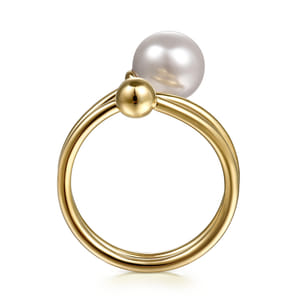 14K Yellow Gold Bujukan Beads and Pearl Bypass Ring
