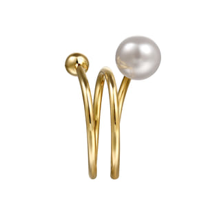14K Yellow Gold Bujukan Beads and Pearl Bypass Ring