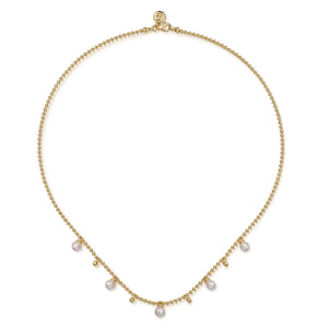 14K Yellow Gold Bujukan Beads and Pearl Droplet Necklace