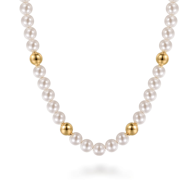 14K Yellow Gold Bujukan Beads and Pearl Station Necklace - Shot 1