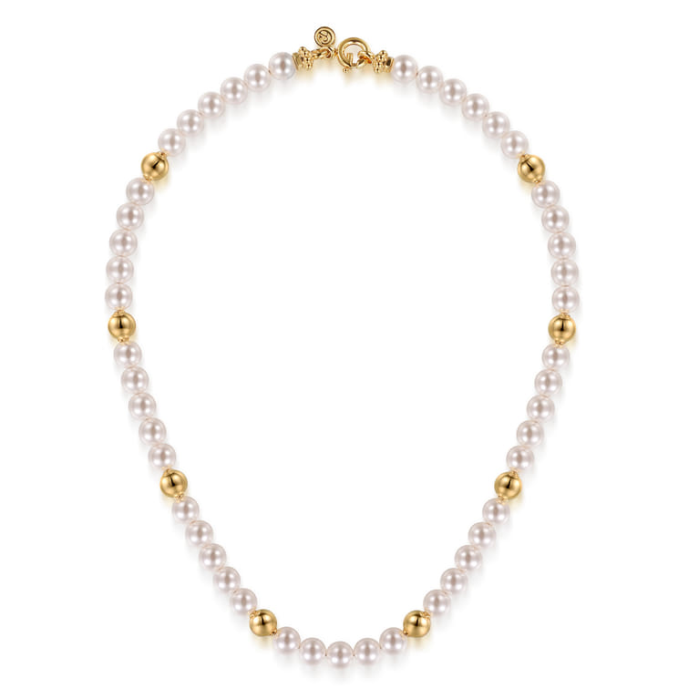 14K Yellow Gold Bujukan Beads and Pearl Station Necklace - Shot 2