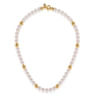 14K Yellow Gold Bujukan Beads and Pearl Station Necklace