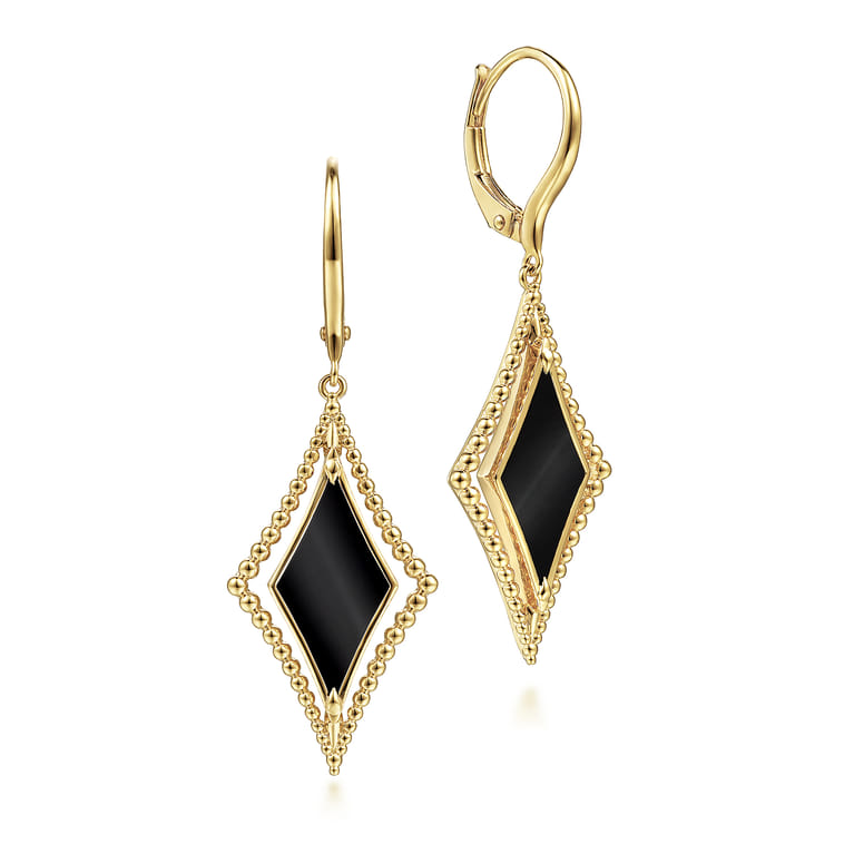 14K Yellow Gold Bujukan Black Onyx Drop Earrings - Shot 1