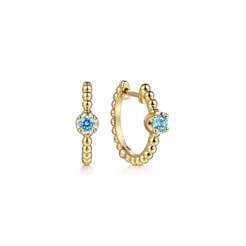 14K Yellow Gold Bujukan Blue Topaz 15mm Huggie Earrings