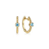 14K Yellow Gold Bujukan Blue Topaz 15mm Huggie Earrings