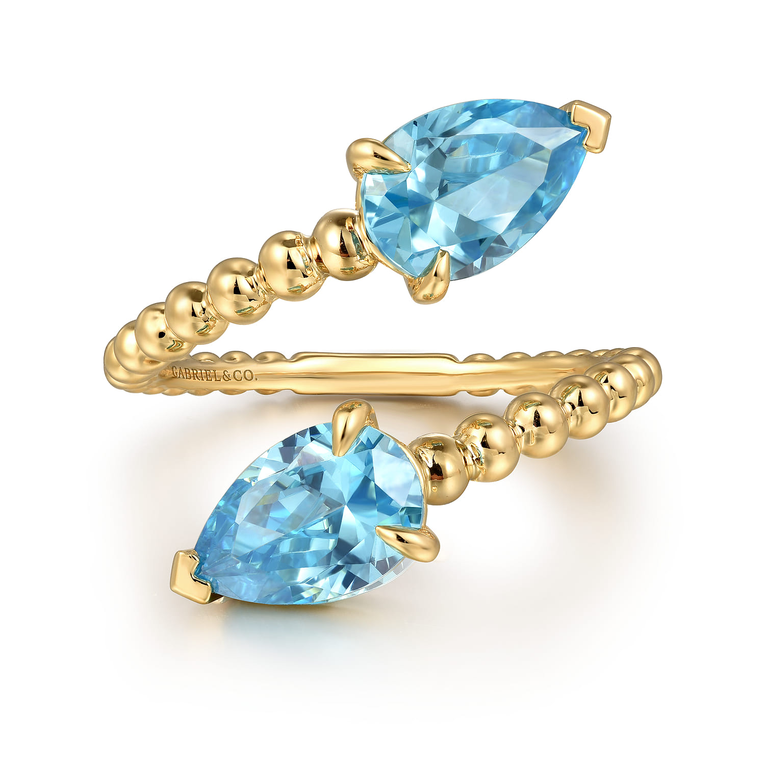 14K Yellow Gold Bujukan Blue Topaz Bypass Ladies Ring - Shot 1