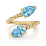14K Yellow Gold Bujukan Blue Topaz Bypass Ladies Ring