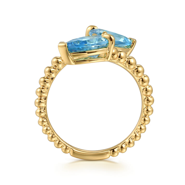 14K Yellow Gold Bujukan Blue Topaz Bypass Ladies Ring - Shot 2