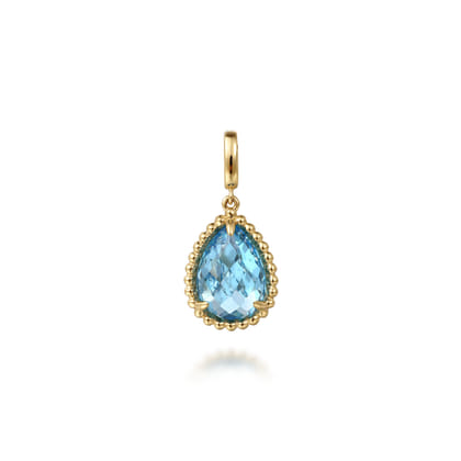 14K Yellow Gold Bujukan Blue Topaz Charm With Detachable Bail