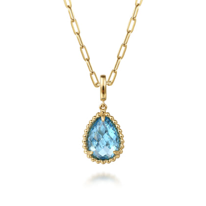 14K Yellow Gold Bujukan Blue Topaz Charm With Detachable Bail
