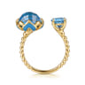14K Yellow Gold Bujukan Blue Topaz Clover Open Ring with Dusk Blue Enamel
