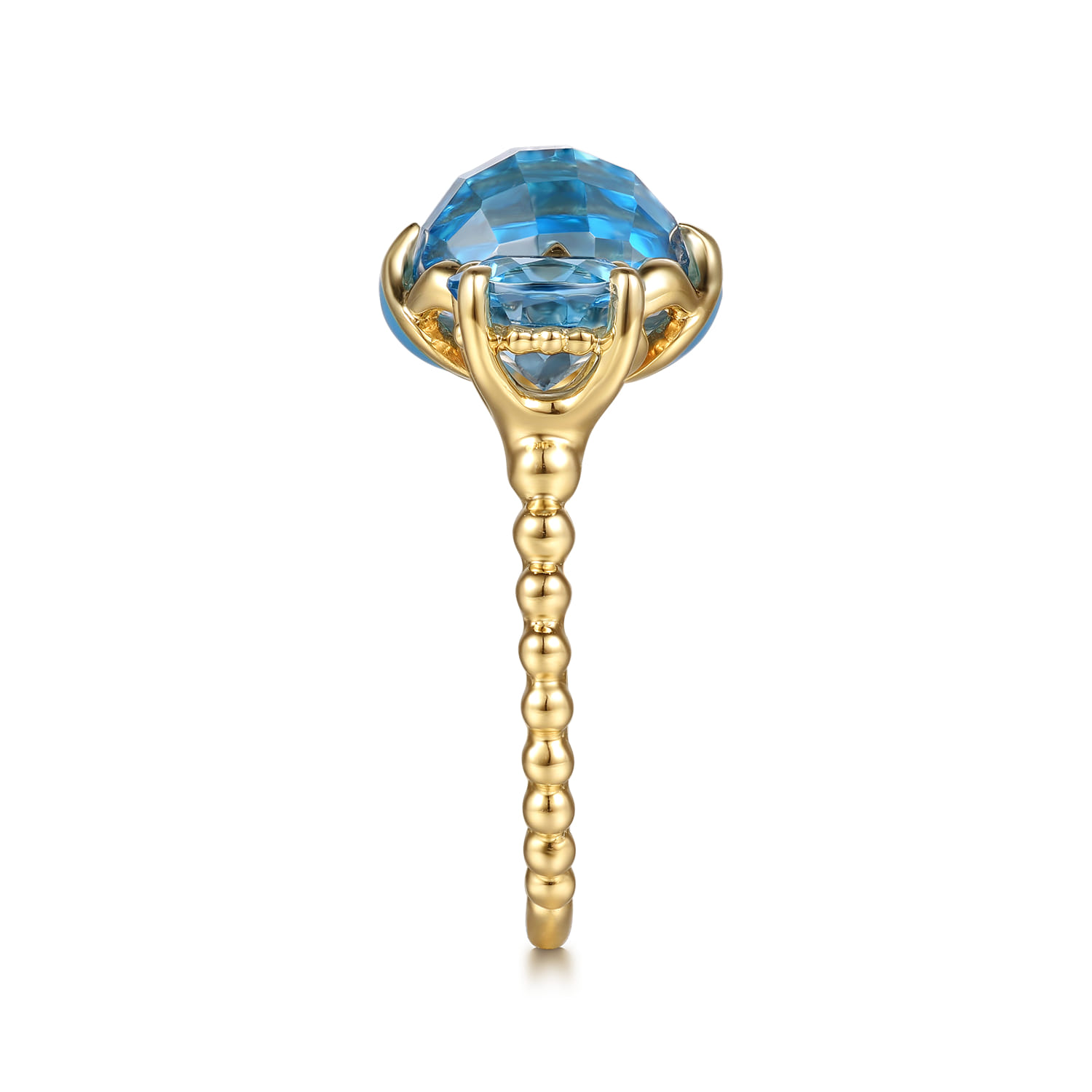 14K Yellow Gold Bujukan Blue Topaz Clover Open Ring with Dusk Blue Enamel - Shot 4