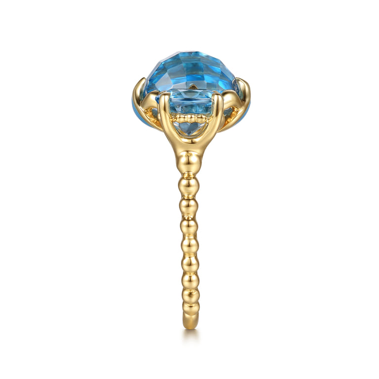 14K Yellow Gold Bujukan Blue Topaz Clover Open Ring with Dusk Blue Enamel - Shot 4