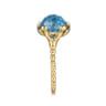 14K Yellow Gold Bujukan Blue Topaz Clover Open Ring with Dusk Blue Enamel
