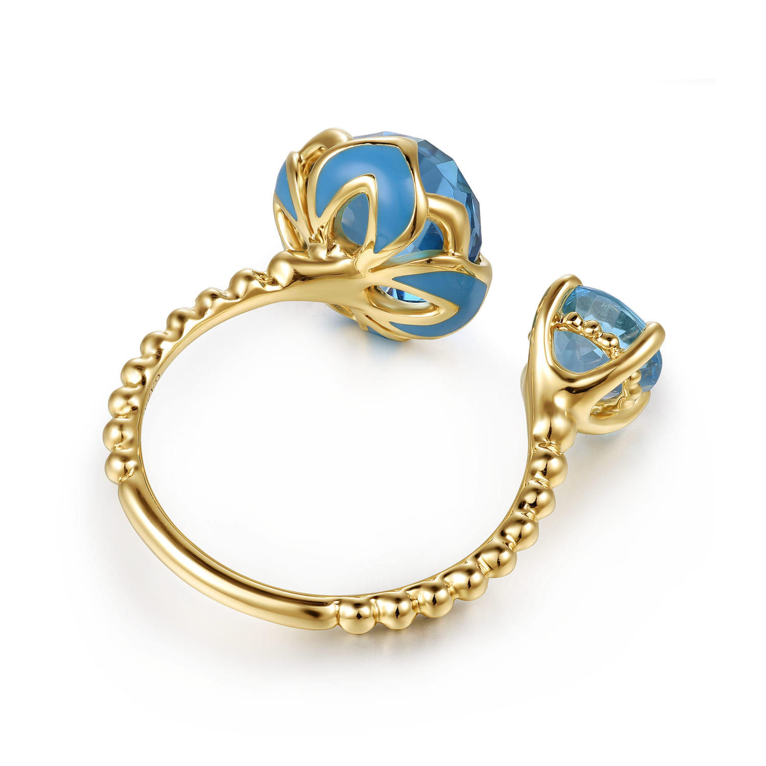14K Yellow Gold Bujukan Blue Topaz Clover Open Ring with Dusk Blue Enamel - Shot 5