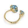14K Yellow Gold Bujukan Blue Topaz Clover Open Ring with Dusk Blue Enamel
