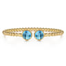 14K Yellow Gold Bujukan Blue Topaz Floral Split Bangle Bracelet with Dusk Blue Enamel