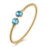 14K Yellow Gold Bujukan Blue Topaz Floral Split Bangle Bracelet with Dusk Blue Enamel