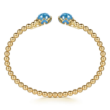14K Yellow Gold Bujukan Blue Topaz Floral Split Bangle Bracelet with Dusk Blue Enamel