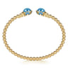 14K Yellow Gold Bujukan Blue Topaz Floral Split Bangle Bracelet with Dusk Blue Enamel