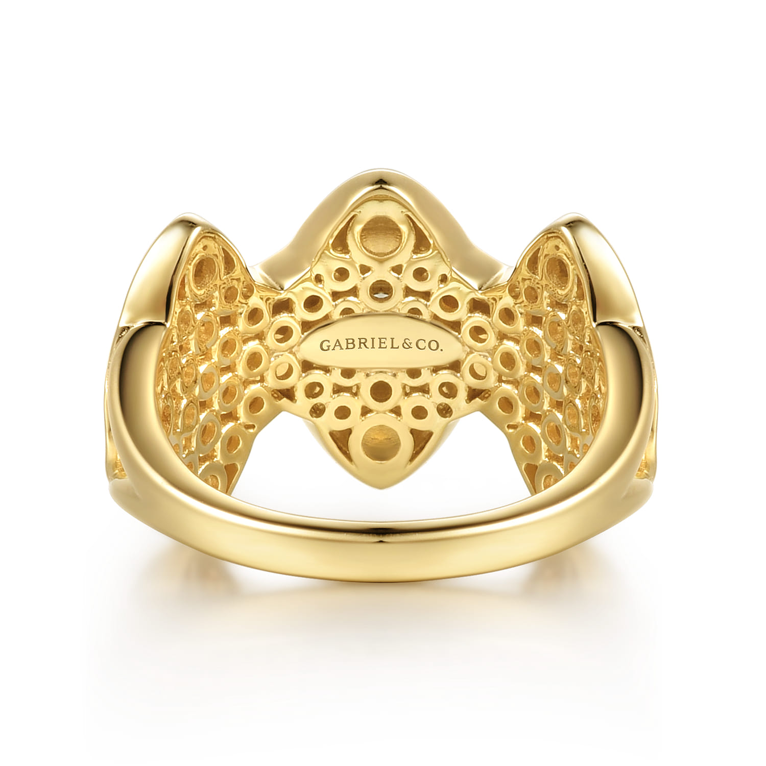 14K Yellow Gold Bujukan Blue Topaz Floral Wide Band with Blue Dusk Blue and White Enamel - Shot 5